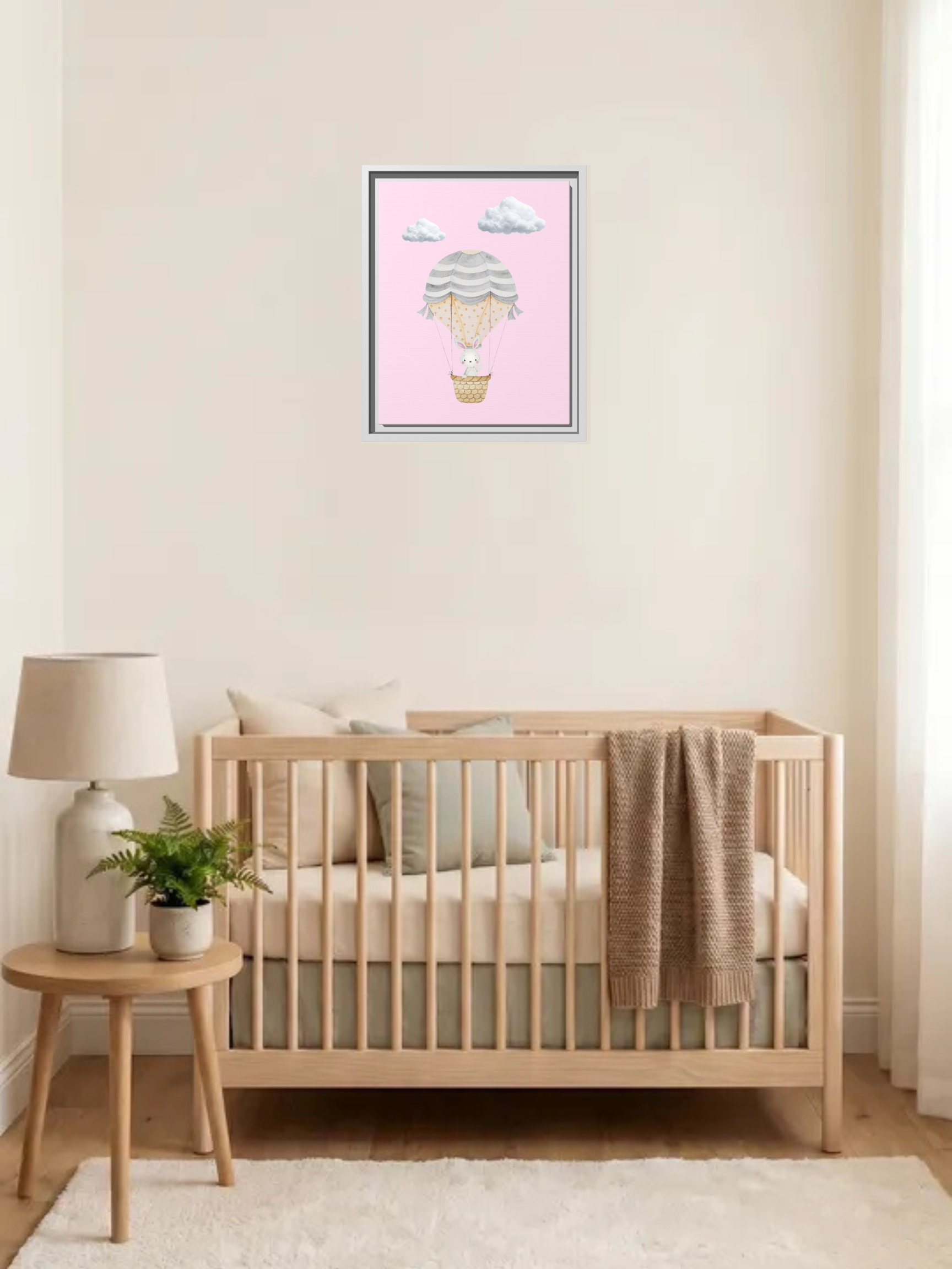 Bunny Hot Air Balloon Nursery Decor | Baby Wall Art
