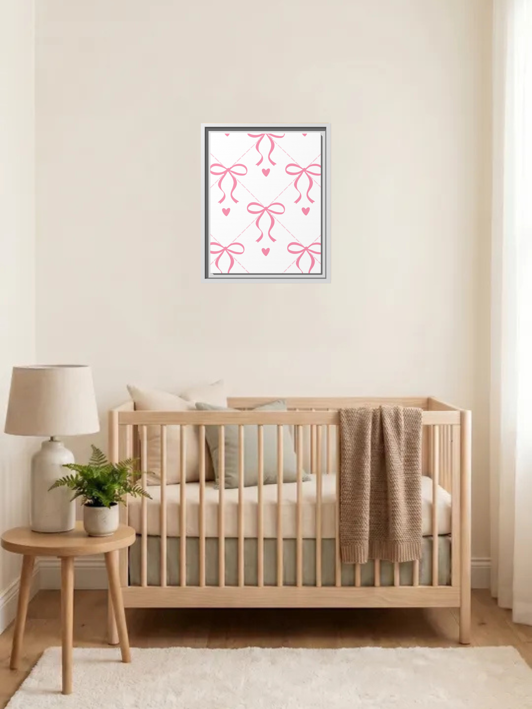 Pink Bow Nursery Theme Art | Baby Girl Nursery Art