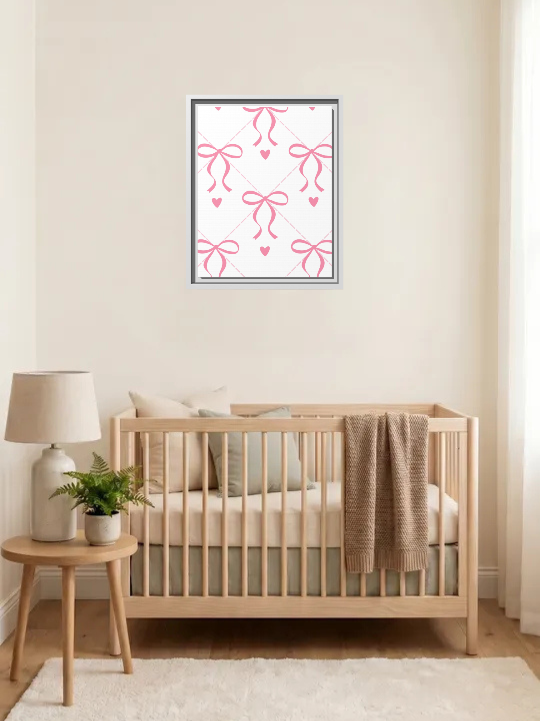 Pink Bow Nursery Theme Art | Baby Girl Nursery Art