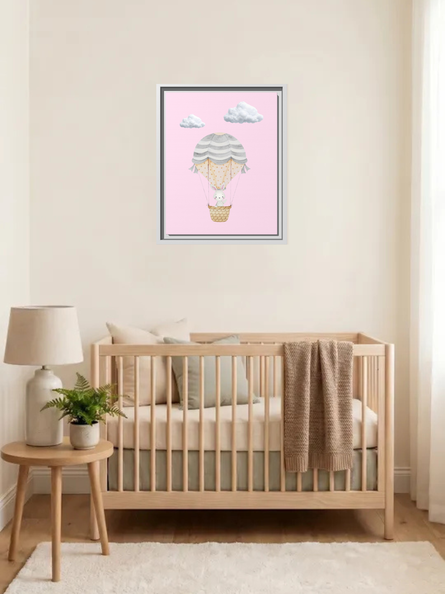 Bunny Hot Air Balloon Nursery Decor | Baby Wall Art