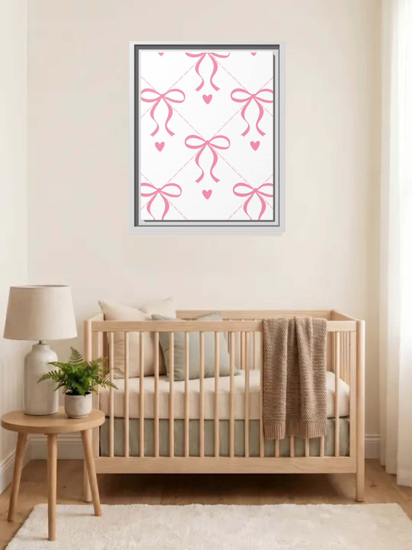 Pink Bow Nursery Theme Art | Baby Girl Nursery Art