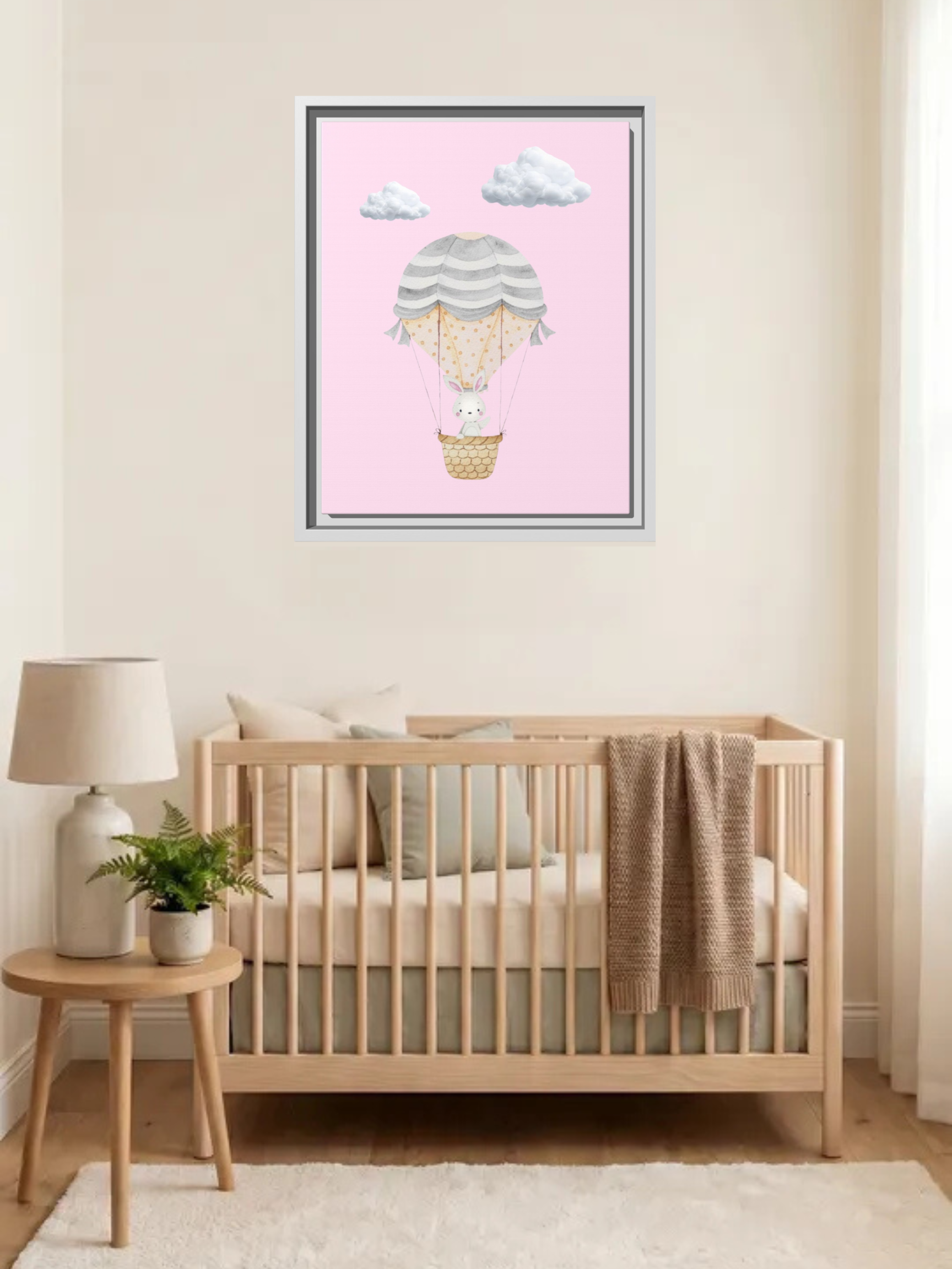 Bunny Hot Air Balloon Nursery Decor | Baby Wall Art
