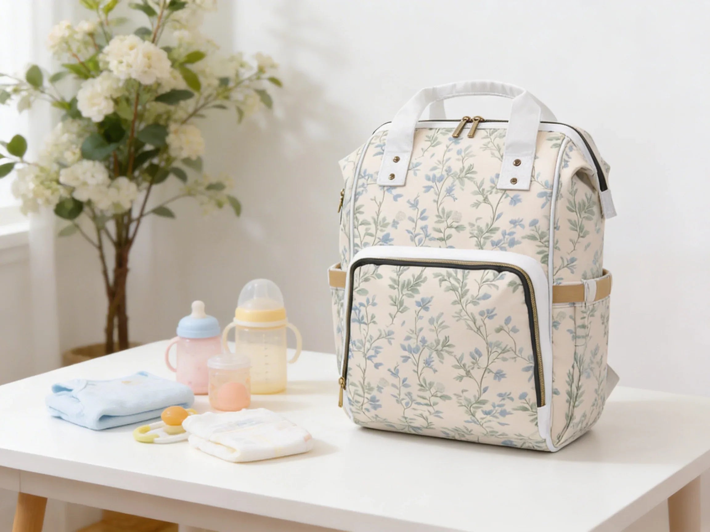 Blue Floral Vine Diaper Bag Backpack | Baby Shower Gift Ideas
