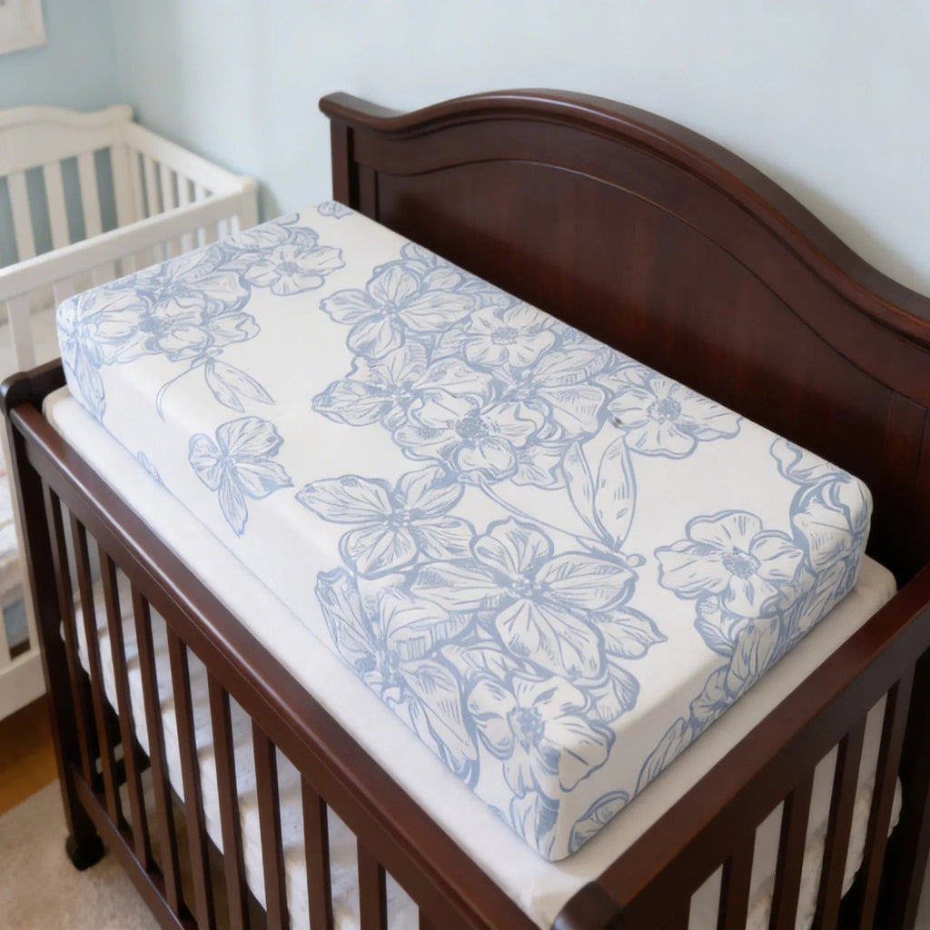 Blue Floral Hydrangea Baby Changing Pad Cover | Baby Shower Gift
