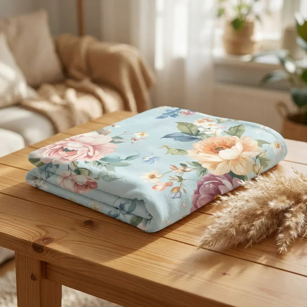 Vintage Floral Blue Baby Blanket | Floral Baby Blanket