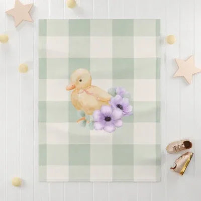 Mint Check Fleece Baby Boy Blanket | Duck Baby Nursery Essential