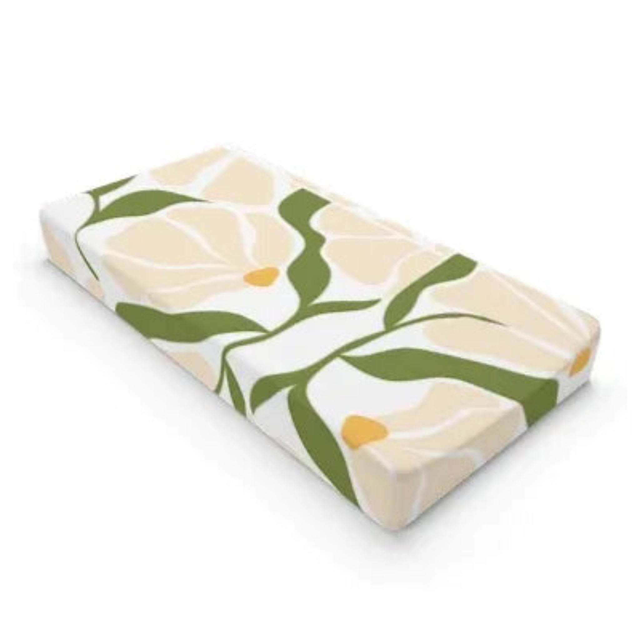 Neutral Floral Baby Changing Pad Cover | Cream Green Abstract Flower