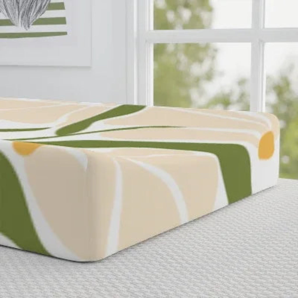 Neutral Floral Baby Changing Pad Cover | Cream Green Abstract Flower