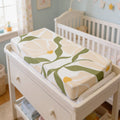 Neutral Floral Baby Changing Pad Cover | Cream Green Abstract Flower