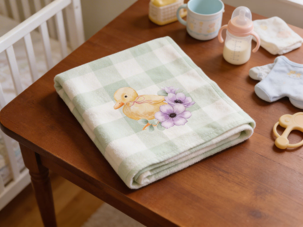 Mint Check Fleece Baby Boy Blanket | Duck Baby Nursery Essential