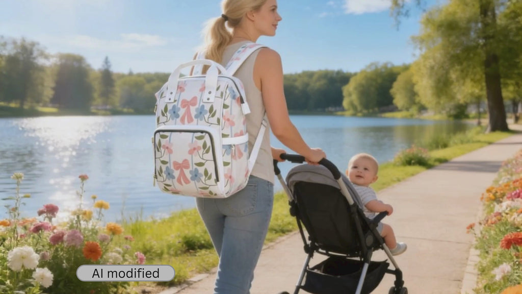 Floral Diaper Bag Backpack | First Time Mom Gift