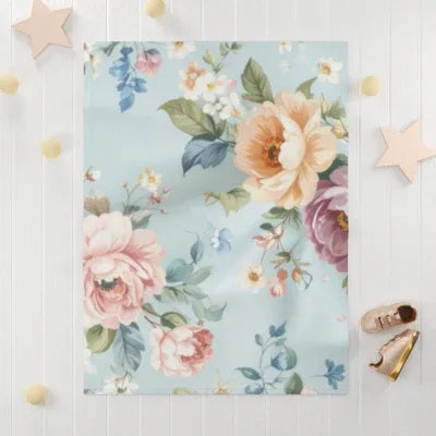 Vintage Floral Blue Baby Blanket | Floral Baby Blanket