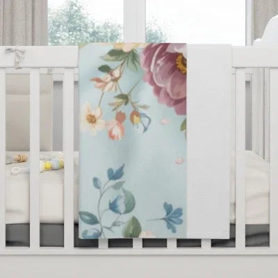 Vintage Floral Blue Baby Blanket | Floral Baby Blanket