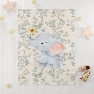 Watercolor Blue Green Vines Baby Blanket | Vintage Baby Blanket